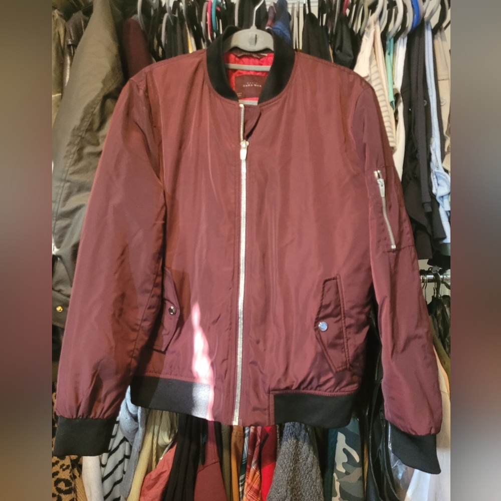 Great condition, Zara burgundy  bomber jacket. Men size large
